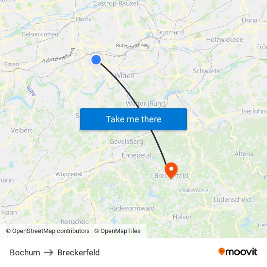 Bochum to Breckerfeld map