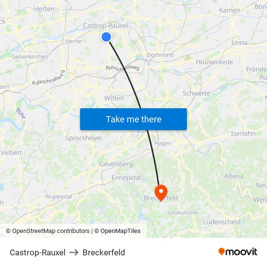Castrop-Rauxel to Breckerfeld map