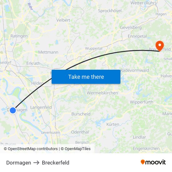 Dormagen to Breckerfeld map