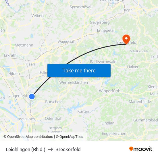 Leichlingen (Rhld.) to Breckerfeld map