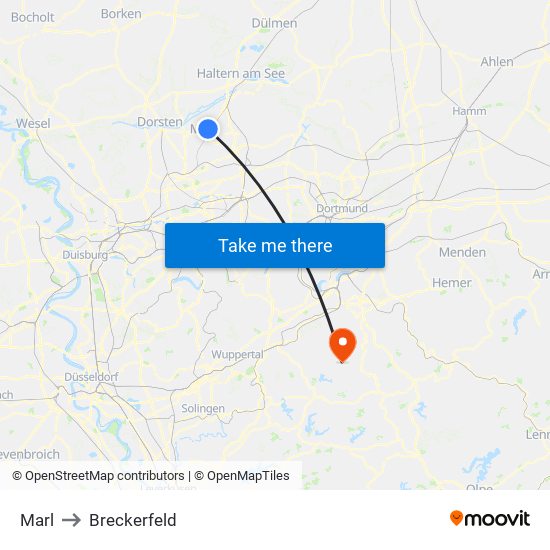 Marl to Breckerfeld map