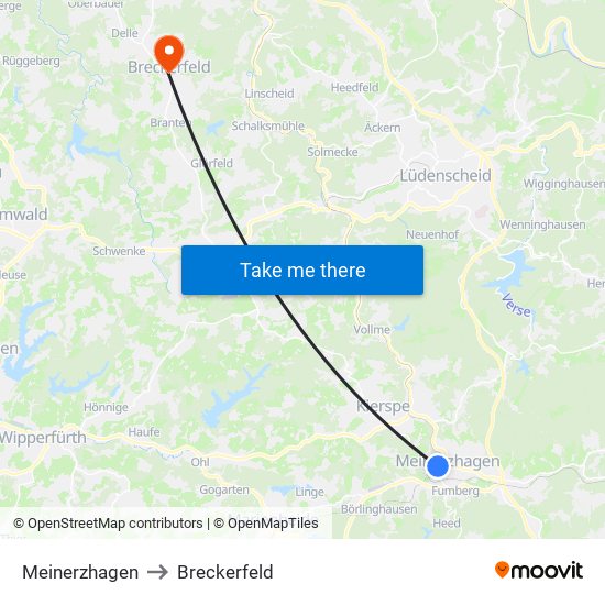 Meinerzhagen to Breckerfeld map