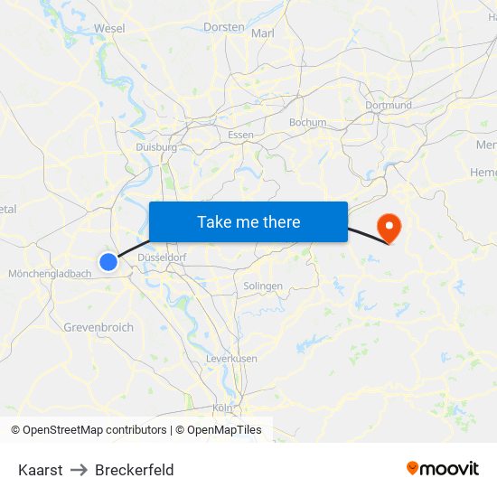 Kaarst to Breckerfeld map