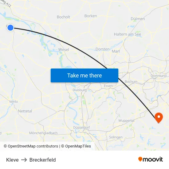 Kleve to Breckerfeld map
