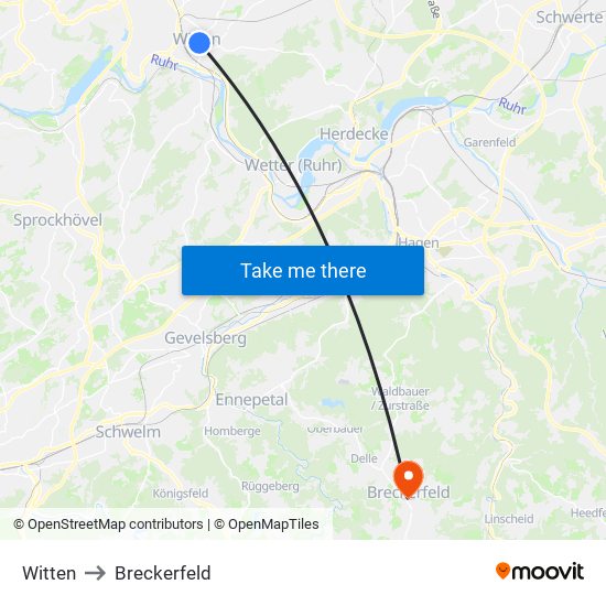 Witten to Breckerfeld map