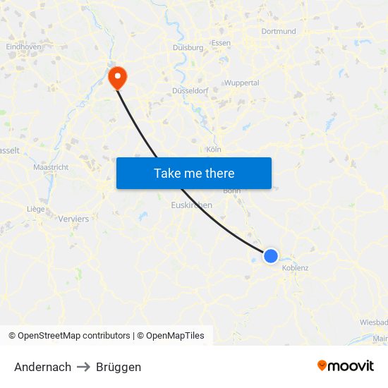 Andernach to Brüggen map