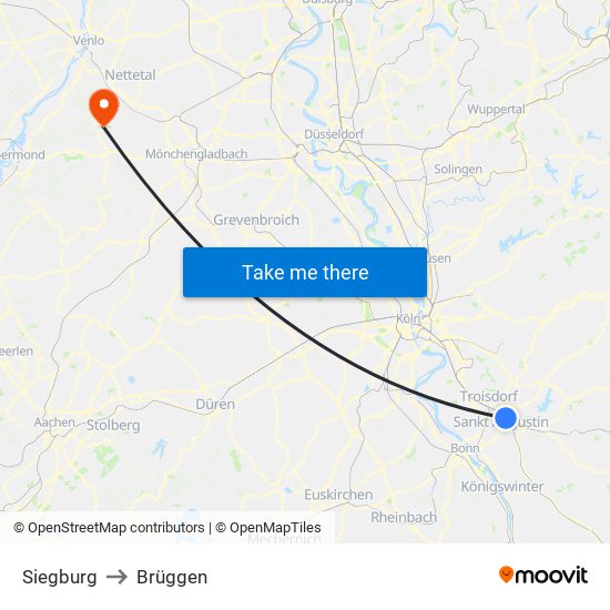 Siegburg to Brüggen map