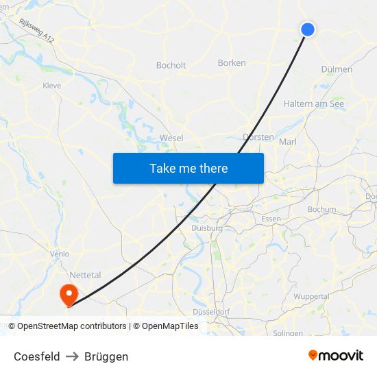 Coesfeld to Brüggen map