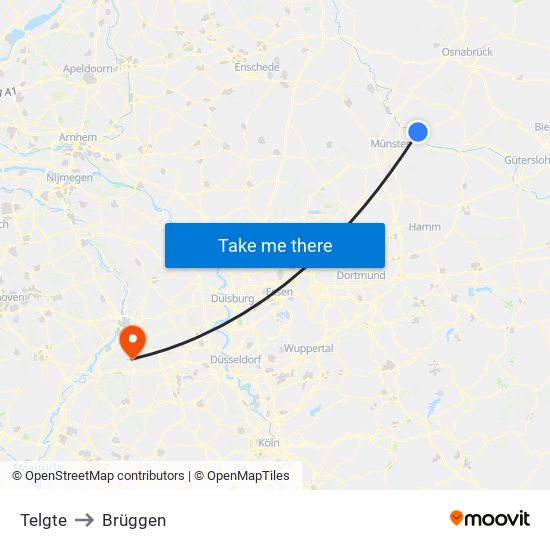 Telgte to Brüggen map