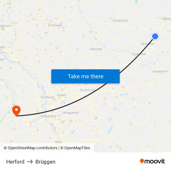 Herford to Brüggen map