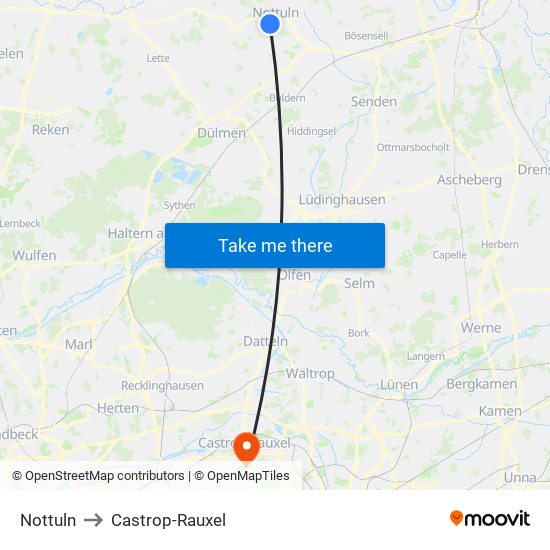Nottuln to Castrop-Rauxel map