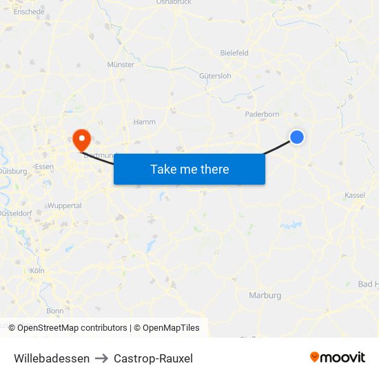 Willebadessen to Castrop-Rauxel map
