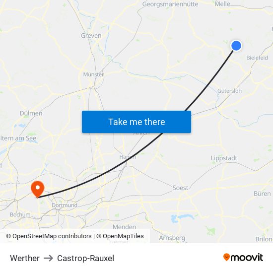 Werther to Castrop-Rauxel map