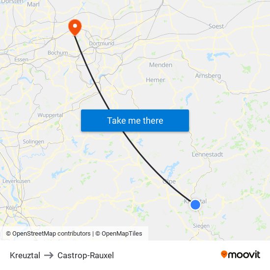 Kreuztal to Castrop-Rauxel map