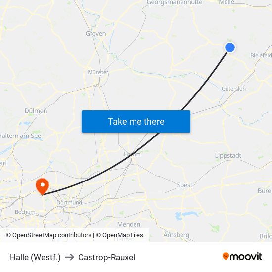 Halle (Westf.) to Castrop-Rauxel map