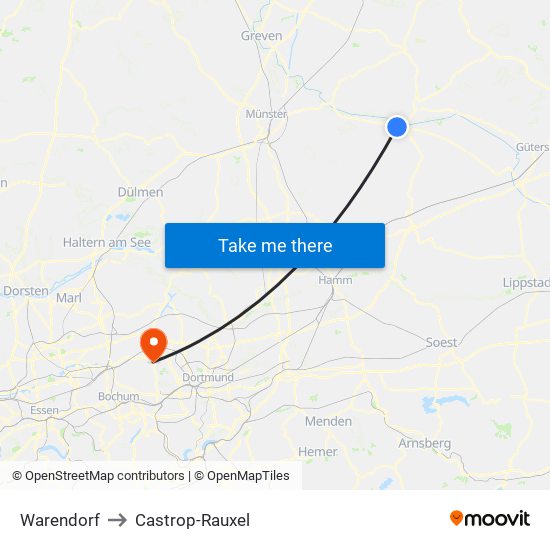 Warendorf to Castrop-Rauxel map