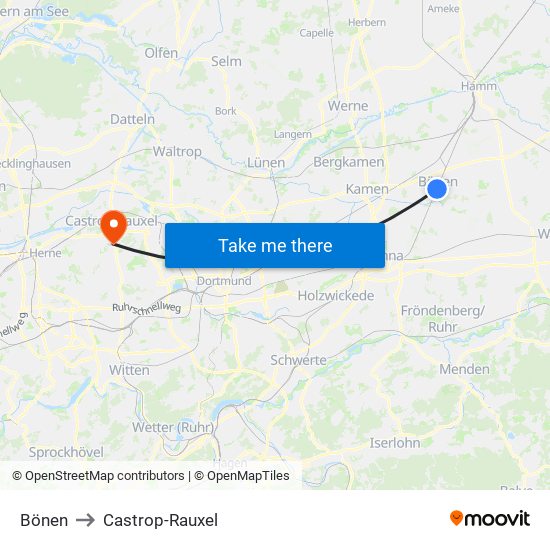 Bönen to Castrop-Rauxel map