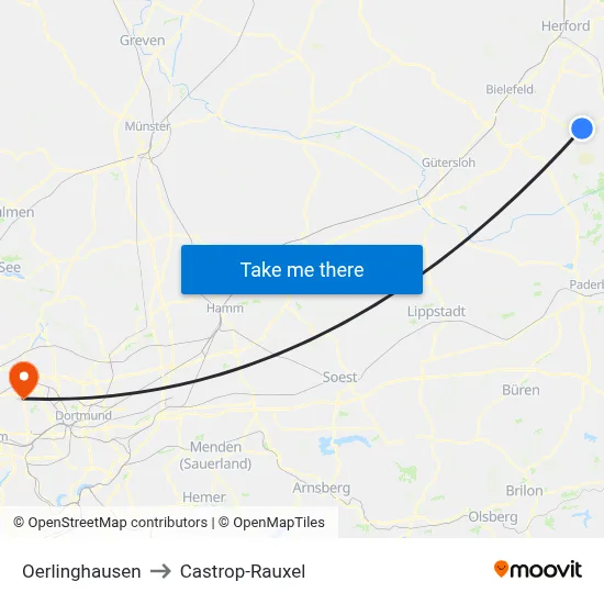 Oerlinghausen to Castrop-Rauxel map