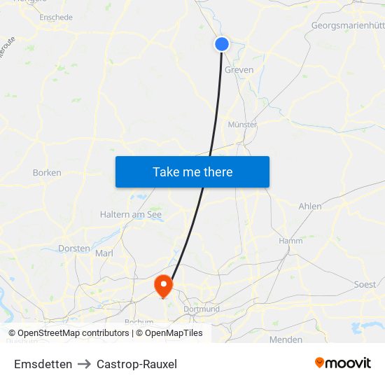 Emsdetten to Castrop-Rauxel map