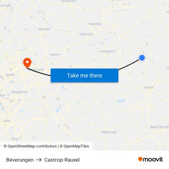 Beverungen to Castrop-Rauxel map