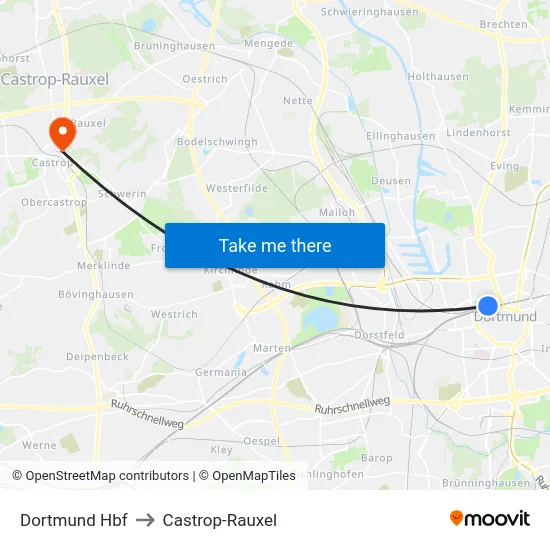 Dortmund Hbf to Castrop-Rauxel map