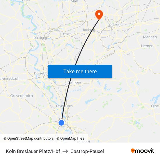 Köln Breslauer Platz/Hbf to Castrop-Rauxel map