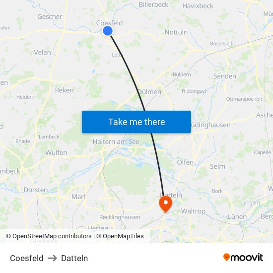 Coesfeld to Datteln map