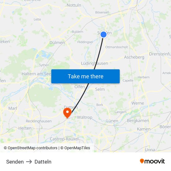 Senden to Datteln map