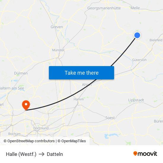 Halle (Westf.) to Datteln map