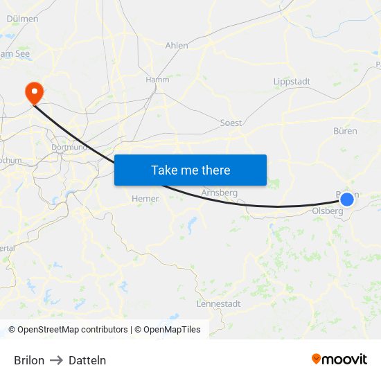Brilon to Datteln map