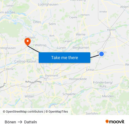 Bönen to Datteln map
