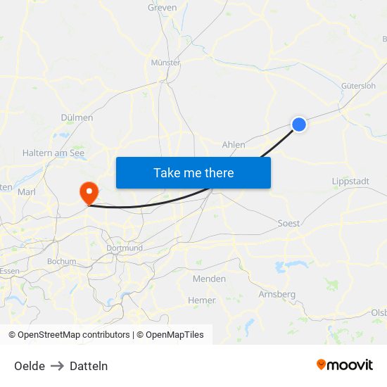Oelde to Datteln map