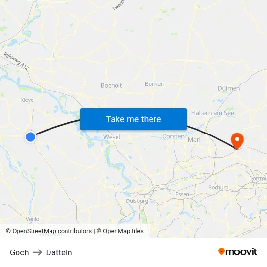 Goch to Datteln map