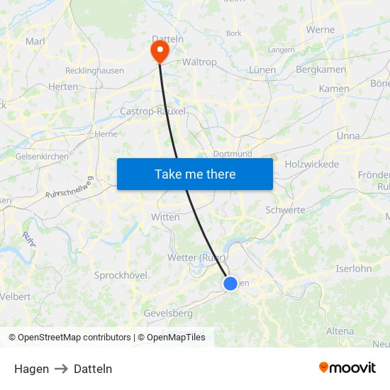 Hagen to Datteln map