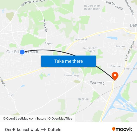 Oer-Erkenschwick to Datteln map