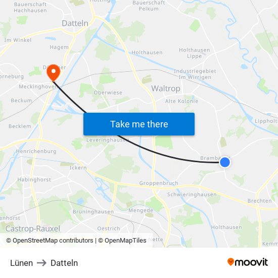 Lünen to Datteln map