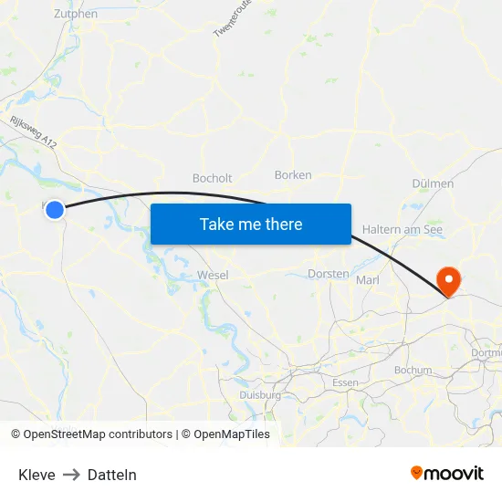 Kleve to Datteln map