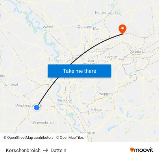 Korschenbroich to Datteln map