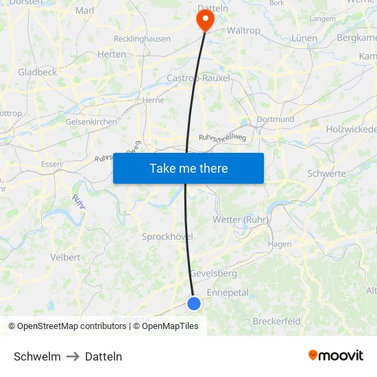 Schwelm to Datteln map