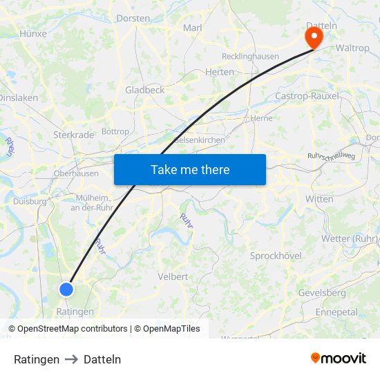 Ratingen to Datteln map