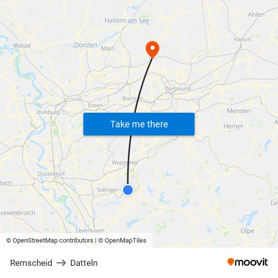 Remscheid to Datteln map