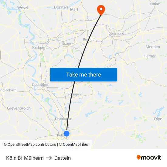 Köln Bf Mülheim to Datteln map