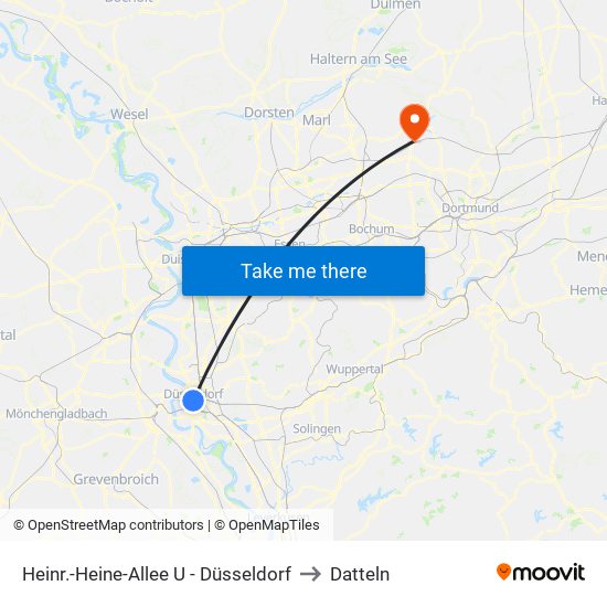 Heinr.-Heine-Allee U - Düsseldorf to Datteln map