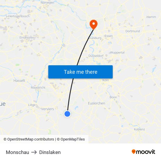Monschau to Dinslaken map