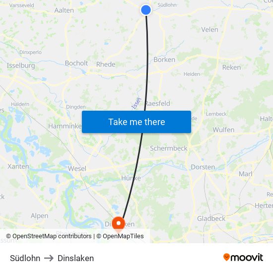 Südlohn to Dinslaken map