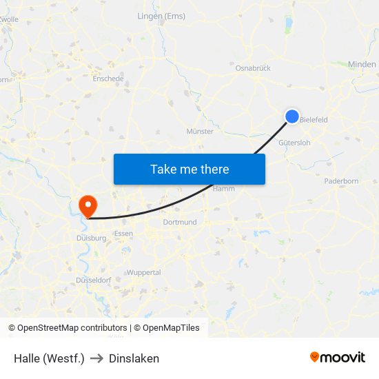 Halle (Westf.) to Dinslaken map