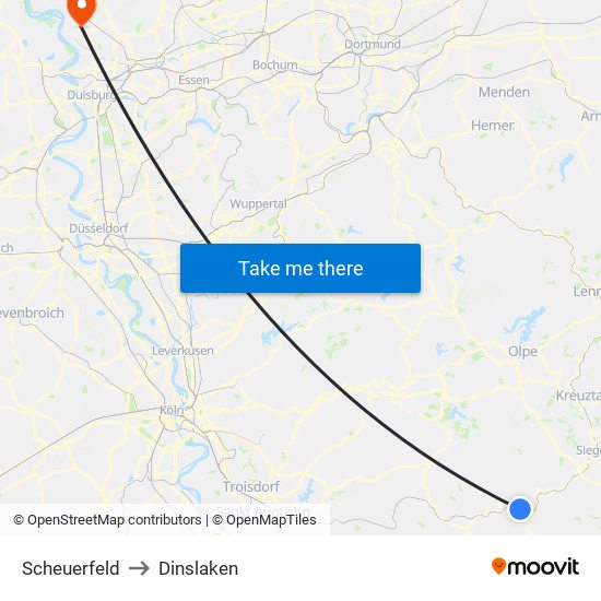 Scheuerfeld to Dinslaken map