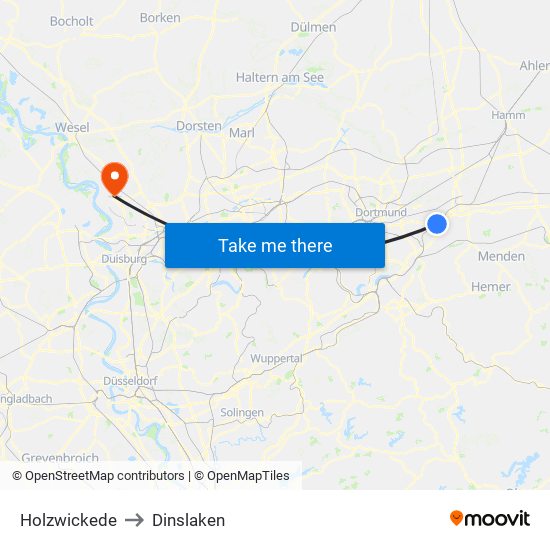 Holzwickede to Dinslaken map