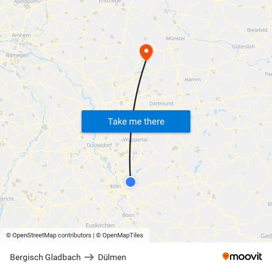 Bergisch Gladbach to Dülmen map