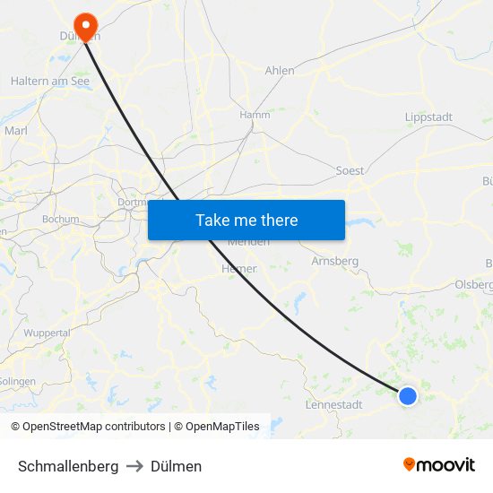 Schmallenberg to Dülmen map